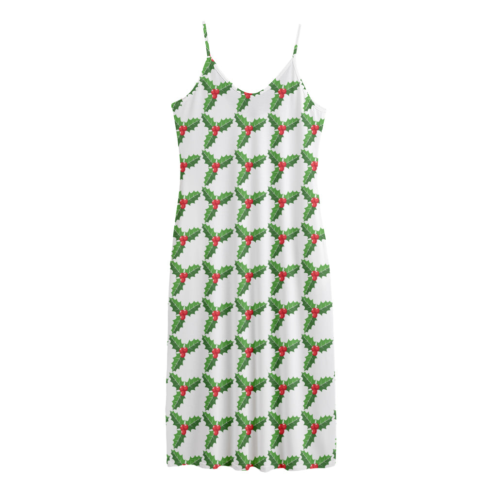 Christmas Holly Berry Pattern Print Jersey Midi Cami Dress