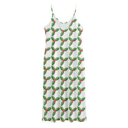 Christmas Holly Berry Pattern Print Jersey Midi Cami Dress