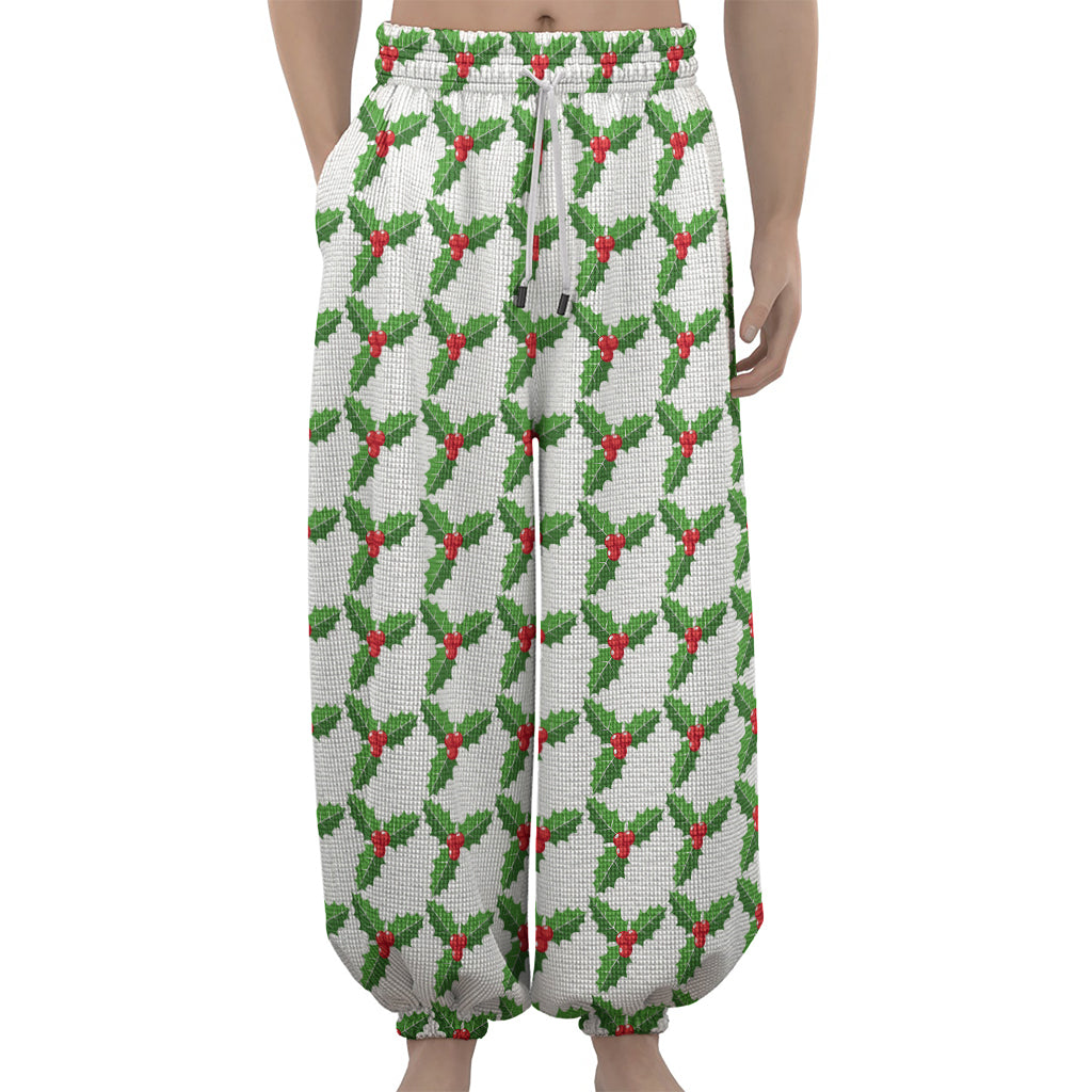 Christmas Holly Berry Pattern Print Lantern Pants