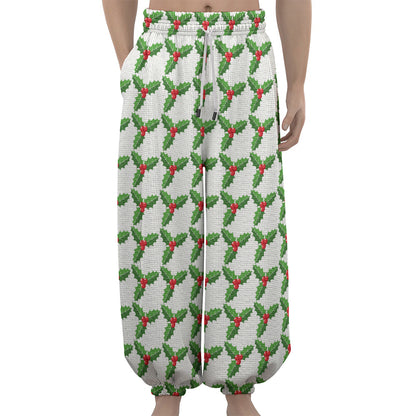 Christmas Holly Berry Pattern Print Lantern Pants
