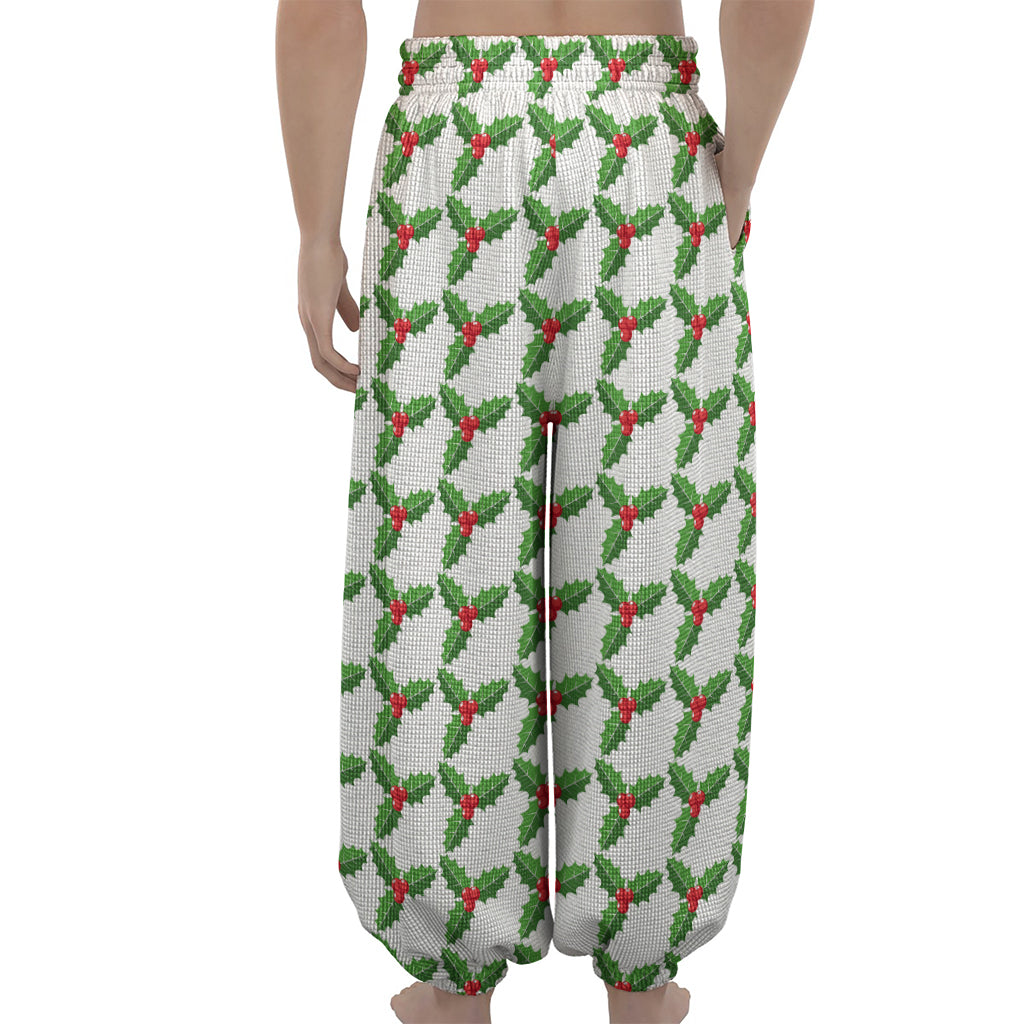 Christmas Holly Berry Pattern Print Lantern Pants