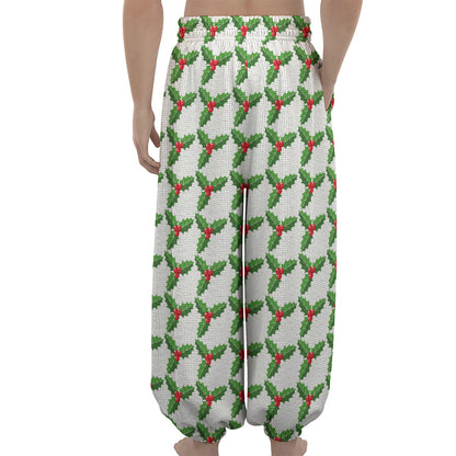 Christmas Holly Berry Pattern Print Lantern Pants