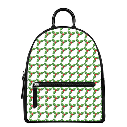 Christmas Holly Berry Pattern Print Leather Backpack
