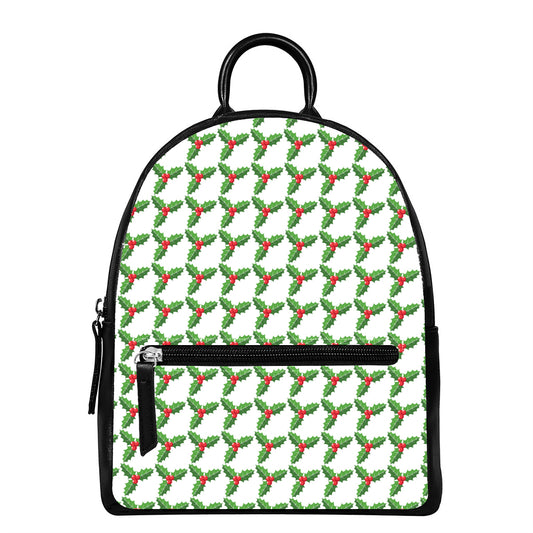 Christmas Holly Berry Pattern Print Leather Backpack