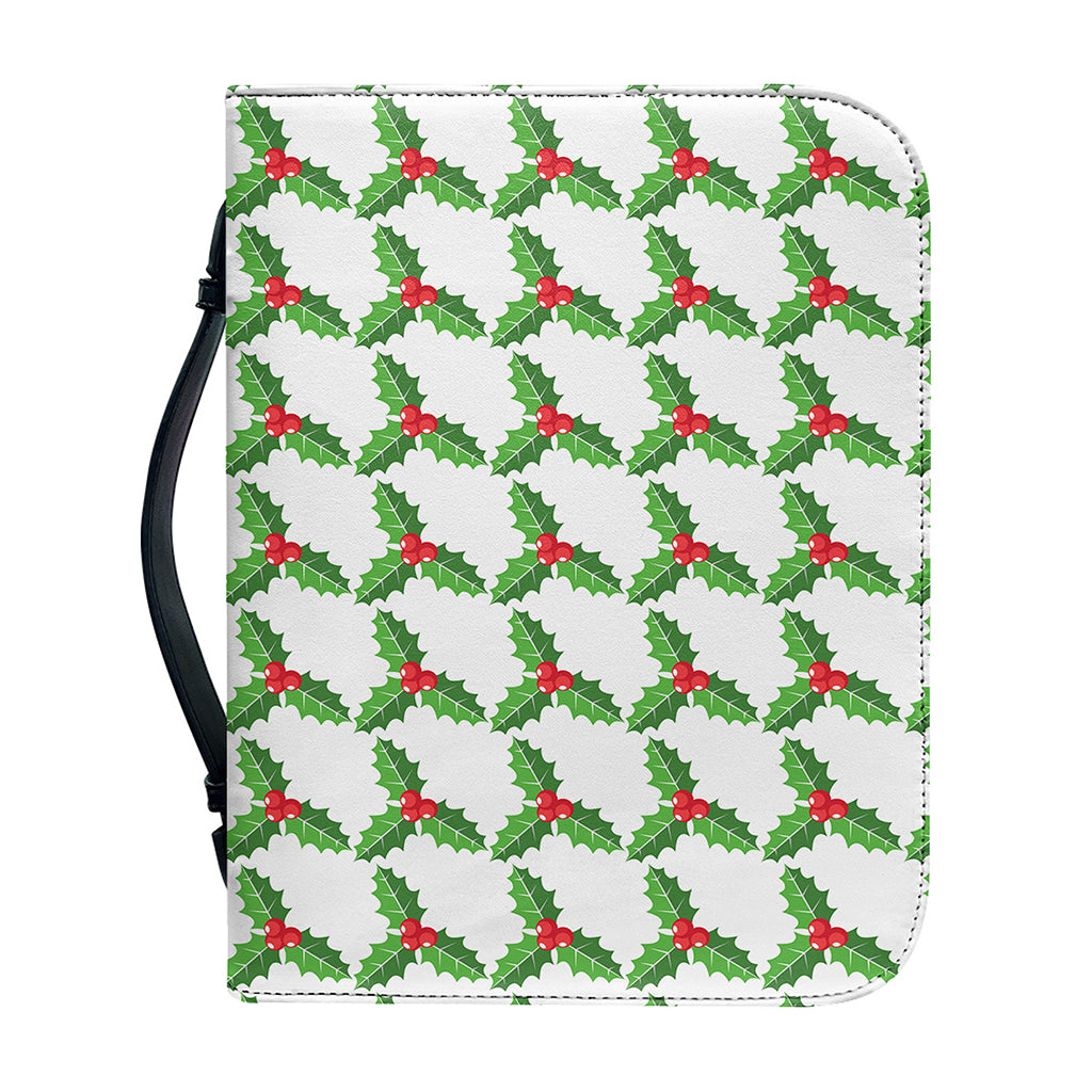 Christmas Holly Berry Pattern Print Leather Bible Cover