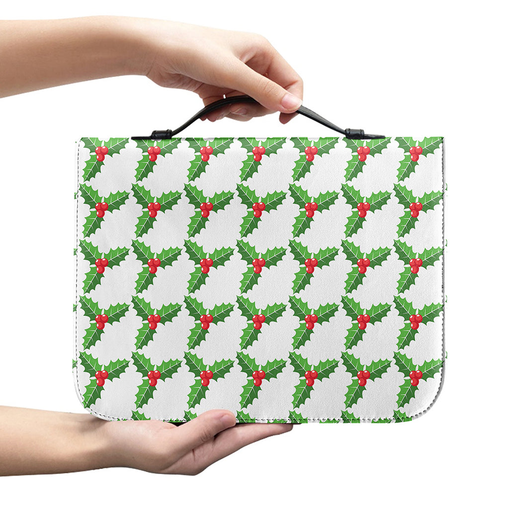 Christmas Holly Berry Pattern Print Leather Bible Cover