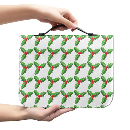Christmas Holly Berry Pattern Print Leather Bible Cover
