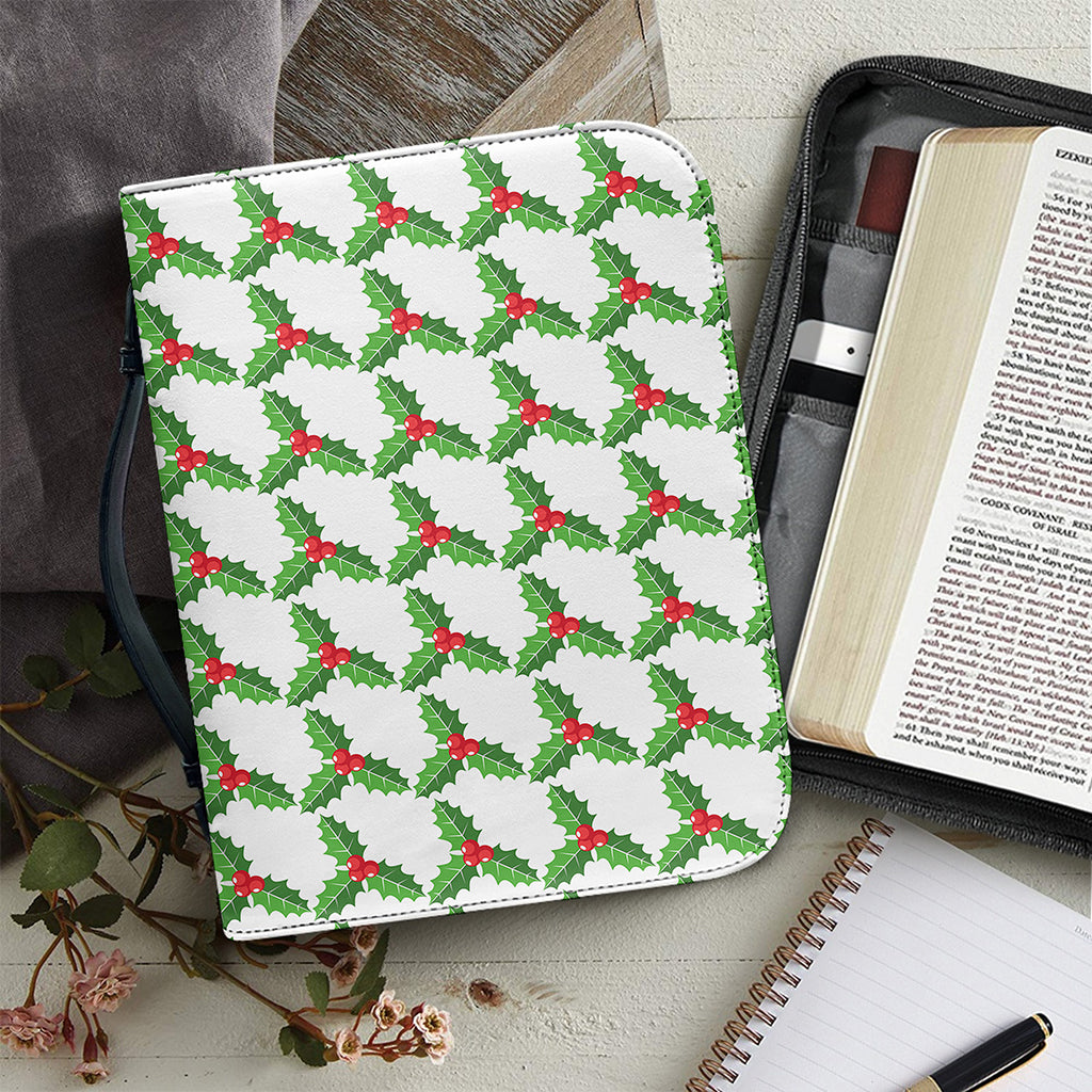 Christmas Holly Berry Pattern Print Leather Bible Cover