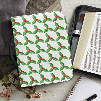 Christmas Holly Berry Pattern Print Leather Bible Cover
