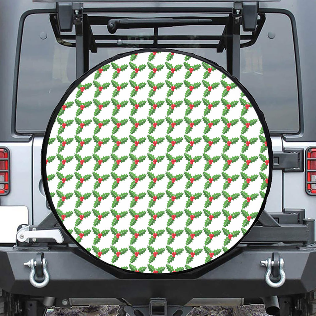 Christmas Holly Berry Pattern Print Leather Spare Tire Cover