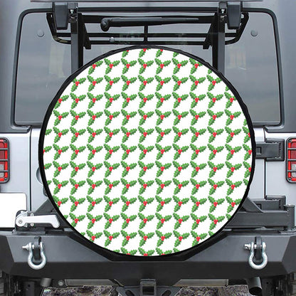 Christmas Holly Berry Pattern Print Leather Spare Tire Cover