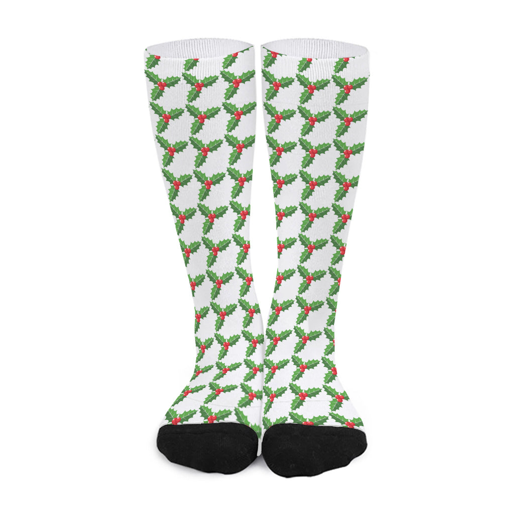 Christmas Holly Berry Pattern Print Long Socks