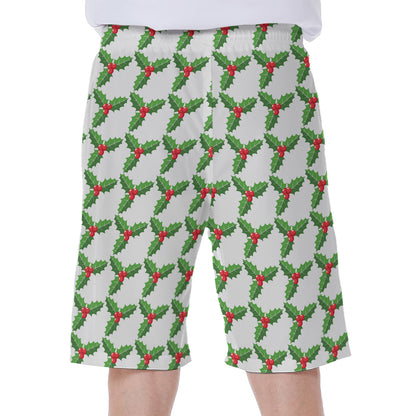 Christmas Holly Berry Pattern Print Men's Beach Shorts