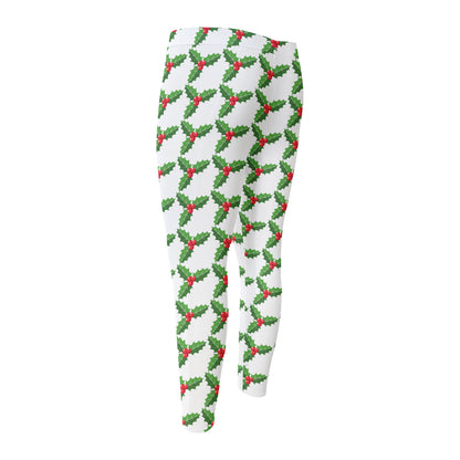 Christmas Holly Berry Pattern Print Men's Compression Pants