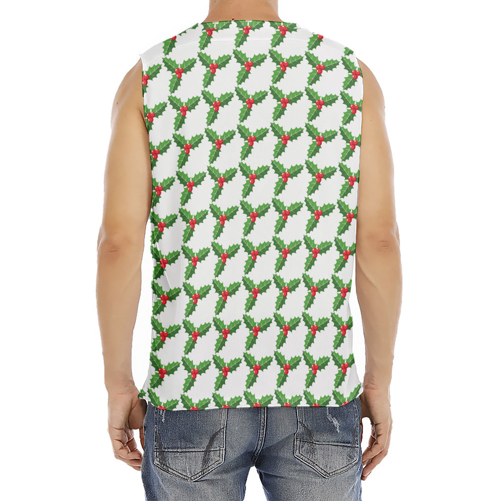 Christmas Holly Berry Pattern Print Men's Fitness Tank Top
