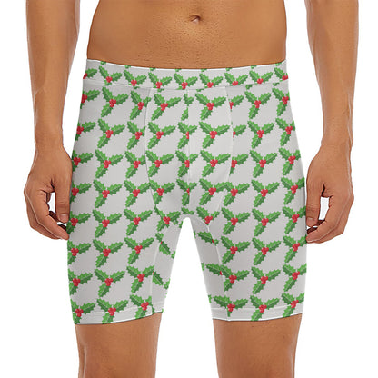Christmas Holly Berry Pattern Print Men's Long Boxer Briefs