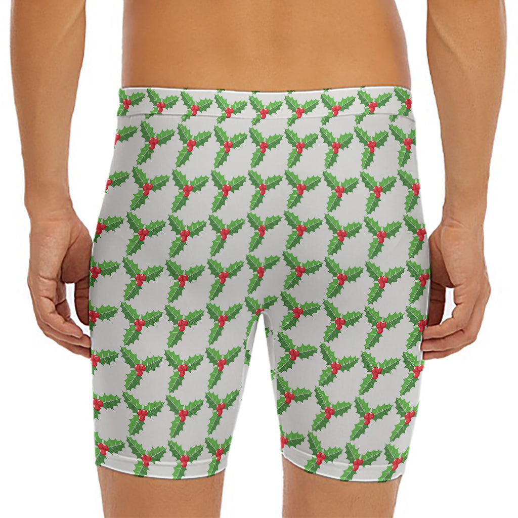 Christmas Holly Berry Pattern Print Men's Long Boxer Briefs
