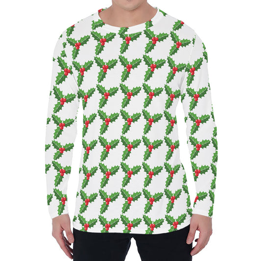 Christmas Holly Berry Pattern Print Men's Long Sleeve T-Shirt