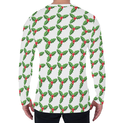 Christmas Holly Berry Pattern Print Men's Long Sleeve T-Shirt