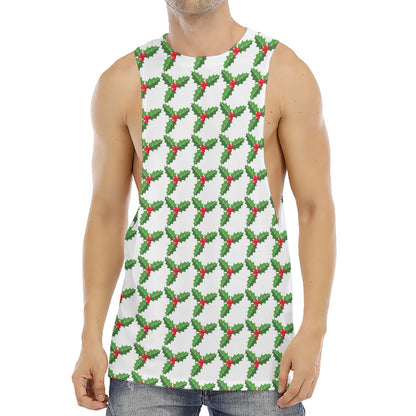 Christmas Holly Berry Pattern Print Men's Muscle Tank Top