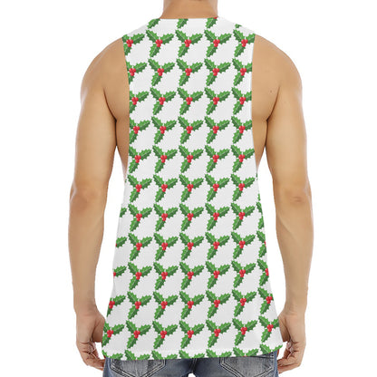 Christmas Holly Berry Pattern Print Men's Muscle Tank Top