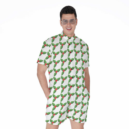 Christmas Holly Berry Pattern Print Men's Rompers