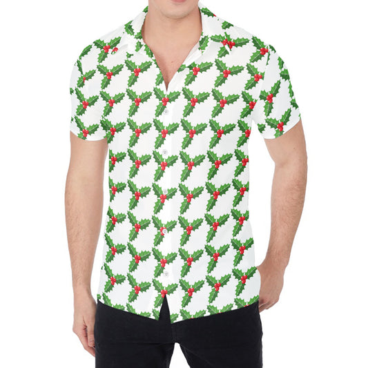Christmas Holly Berry Pattern Print Men's Shirt
