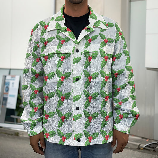 Christmas Holly Berry Pattern Print Men's Shirt Jacket