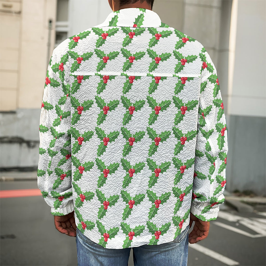 Christmas Holly Berry Pattern Print Men's Shirt Jacket