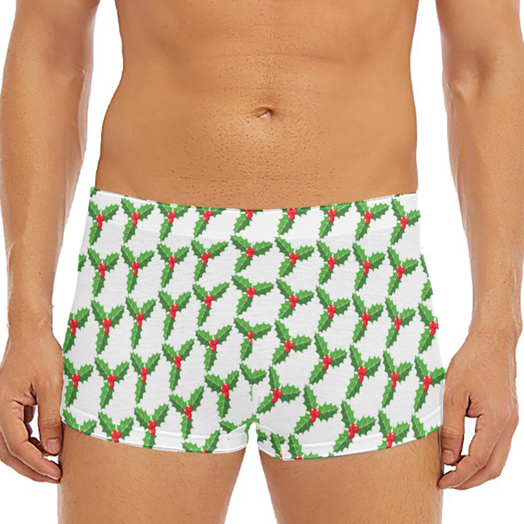 Christmas Holly Berry Pattern Print Men's Short Boxer Briefs
