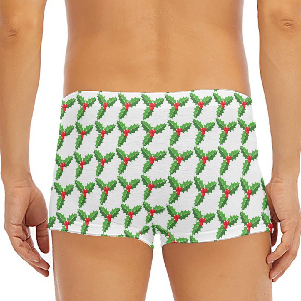 Christmas Holly Berry Pattern Print Men's Short Boxer Briefs