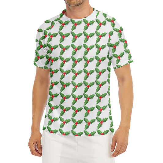 Christmas Holly Berry Pattern Print Men's Short Sleeve Rash Guard