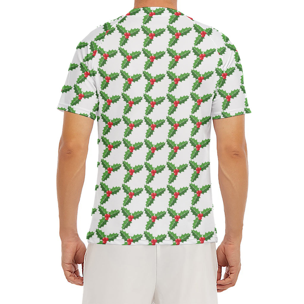 Christmas Holly Berry Pattern Print Men's Short Sleeve Rash Guard