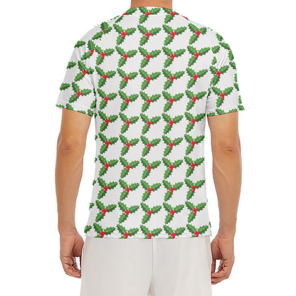 Christmas Holly Berry Pattern Print Men's Short Sleeve Rash Guard