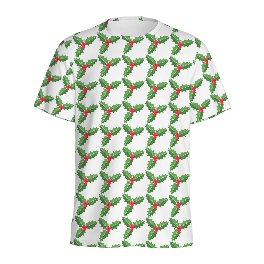 Christmas Holly Berry Pattern Print Men's Sports T-Shirt