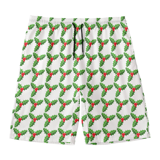 Christmas Holly Berry Pattern Print Men's Swim Trunks