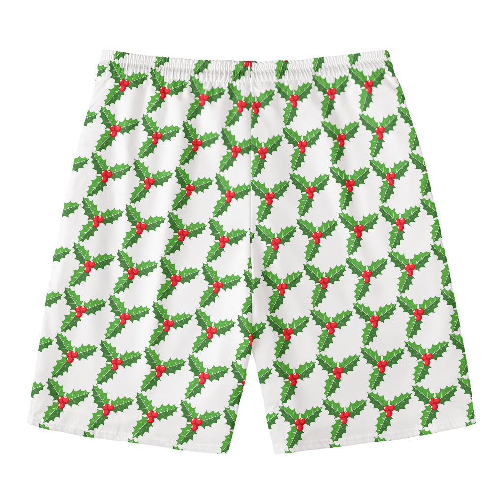 Christmas Holly Berry Pattern Print Men's Swim Trunks