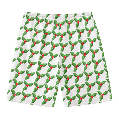 Christmas Holly Berry Pattern Print Men's Swim Trunks