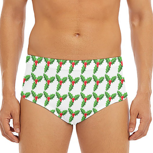 Christmas Holly Berry Pattern Print Men's Triangle Swim Briefs