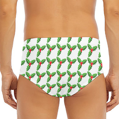 Christmas Holly Berry Pattern Print Men's Triangle Swim Briefs