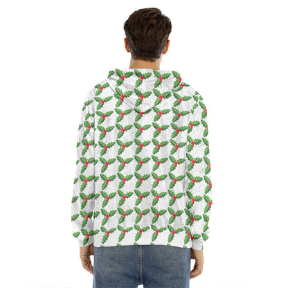 Christmas Holly Berry Pattern Print Men's Velvet Pullover Hoodie