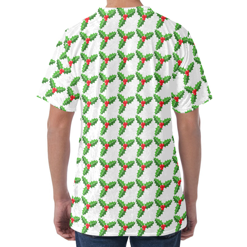Christmas Holly Berry Pattern Print Men's Velvet T-Shirt
