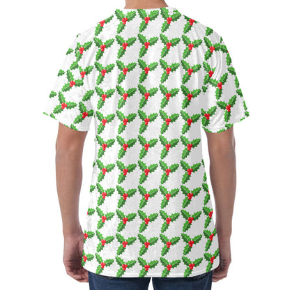 Christmas Holly Berry Pattern Print Men's Velvet T-Shirt