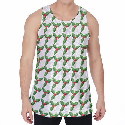 Christmas Holly Berry Pattern Print Men's Velvet Tank Top