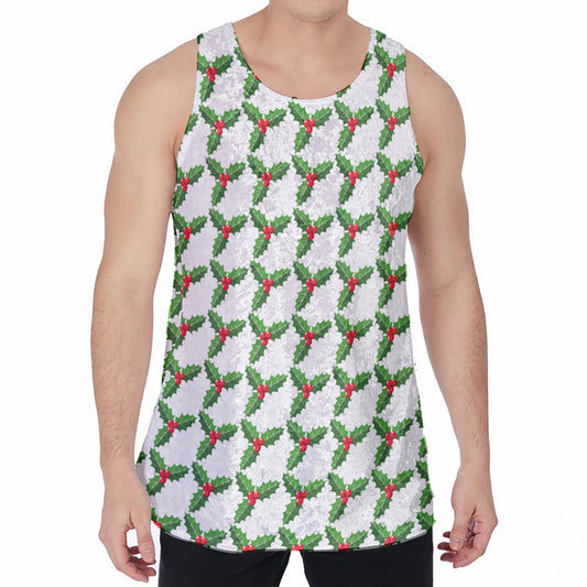 Christmas Holly Berry Pattern Print Men's Velvet Tank Top