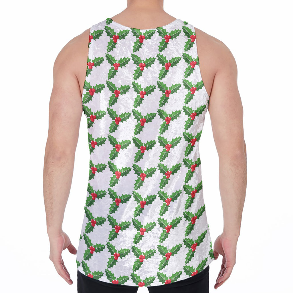 Christmas Holly Berry Pattern Print Men's Velvet Tank Top