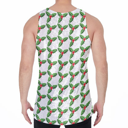 Christmas Holly Berry Pattern Print Men's Velvet Tank Top