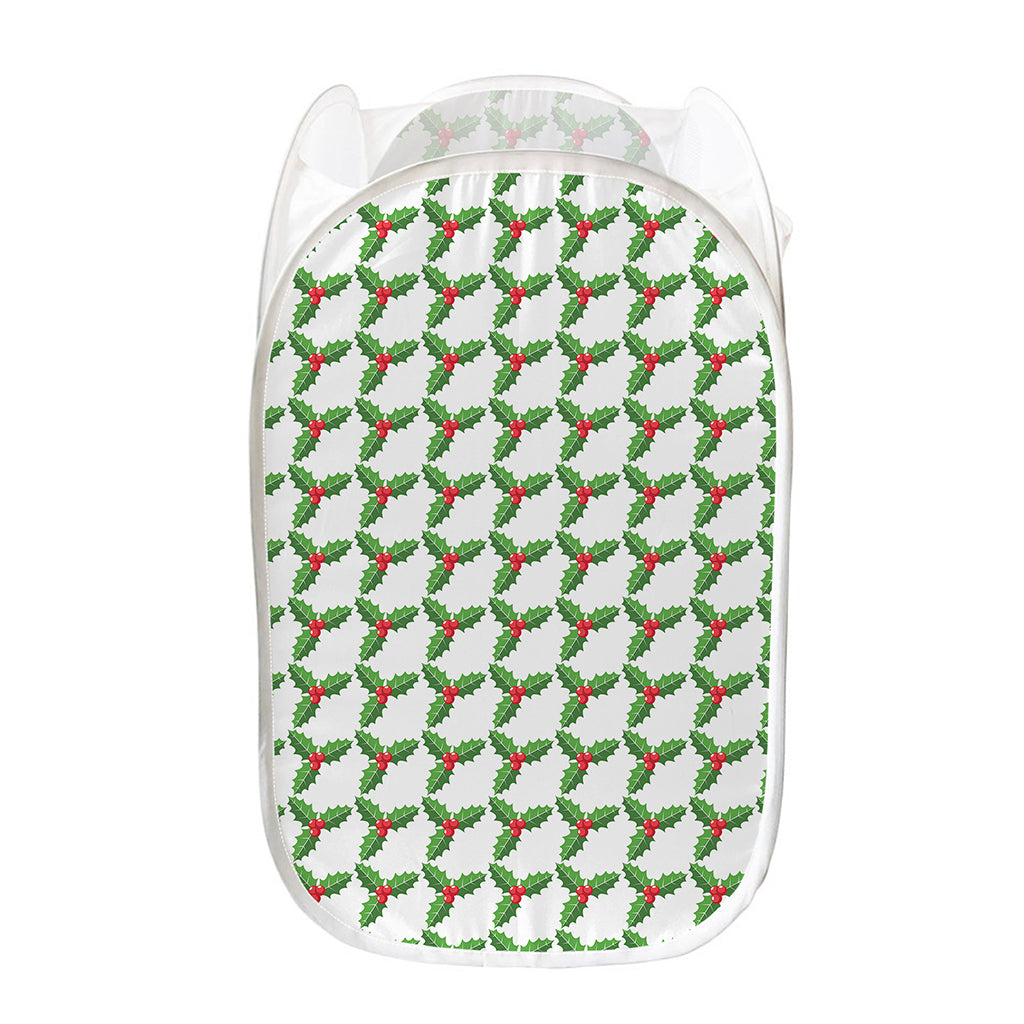 Christmas Holly Berry Pattern Print Mesh Laundry Hamper
