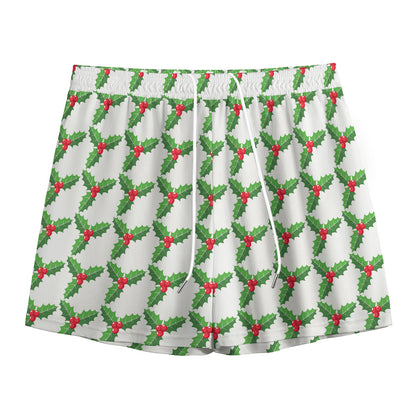 Christmas Holly Berry Pattern Print Mesh Shorts