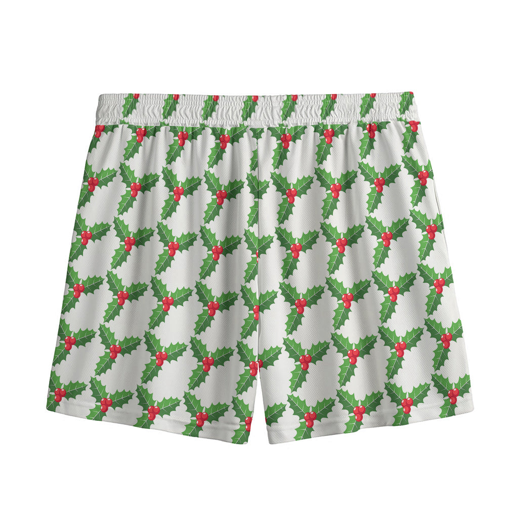 Christmas Holly Berry Pattern Print Mesh Shorts